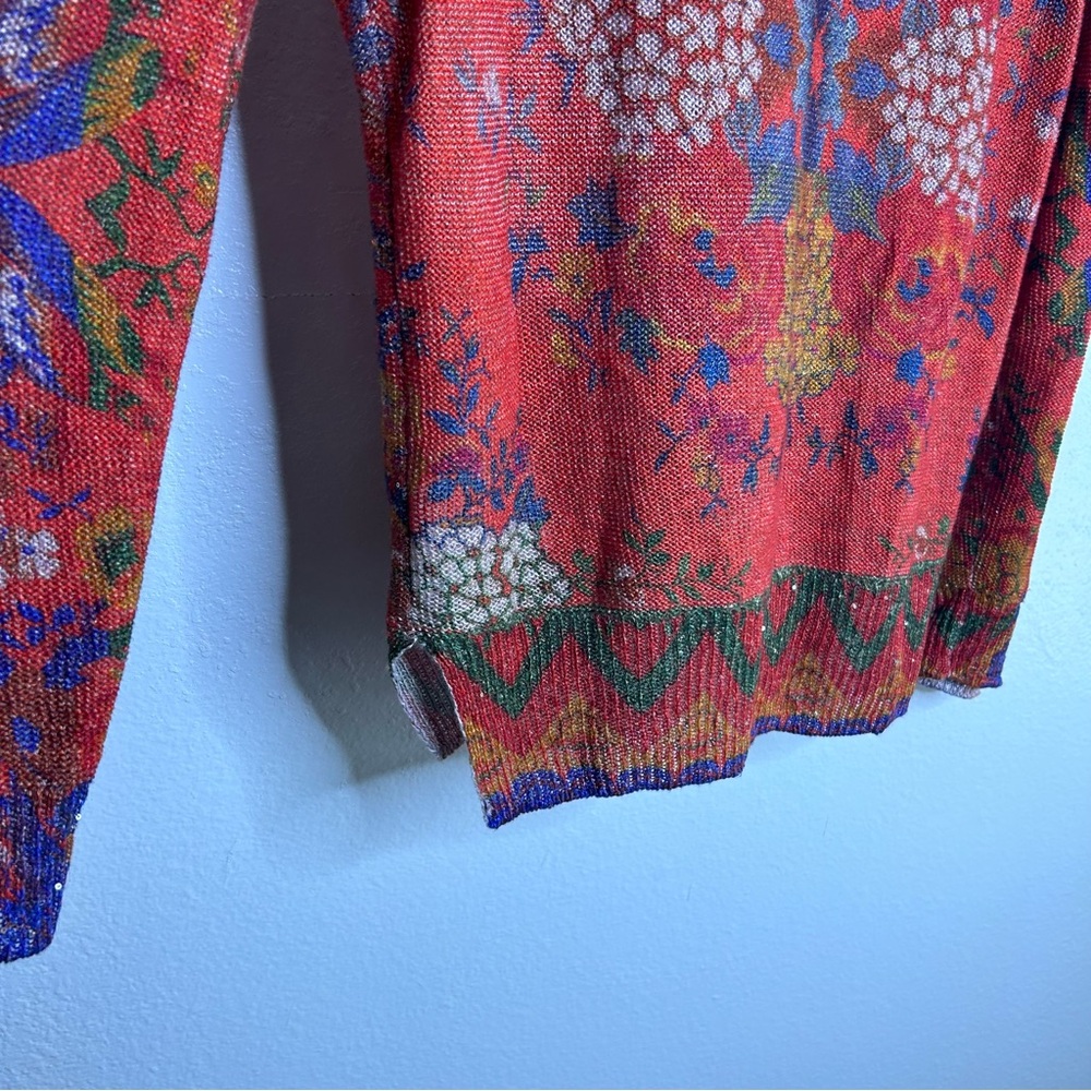 Etro 100% Linen Red Multicolor Floral Paisley Knit Pullover Sweater 44/ M - Picture 13 of 16